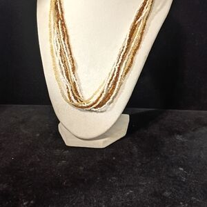 Source Unknown Gold and White Layered Necklace